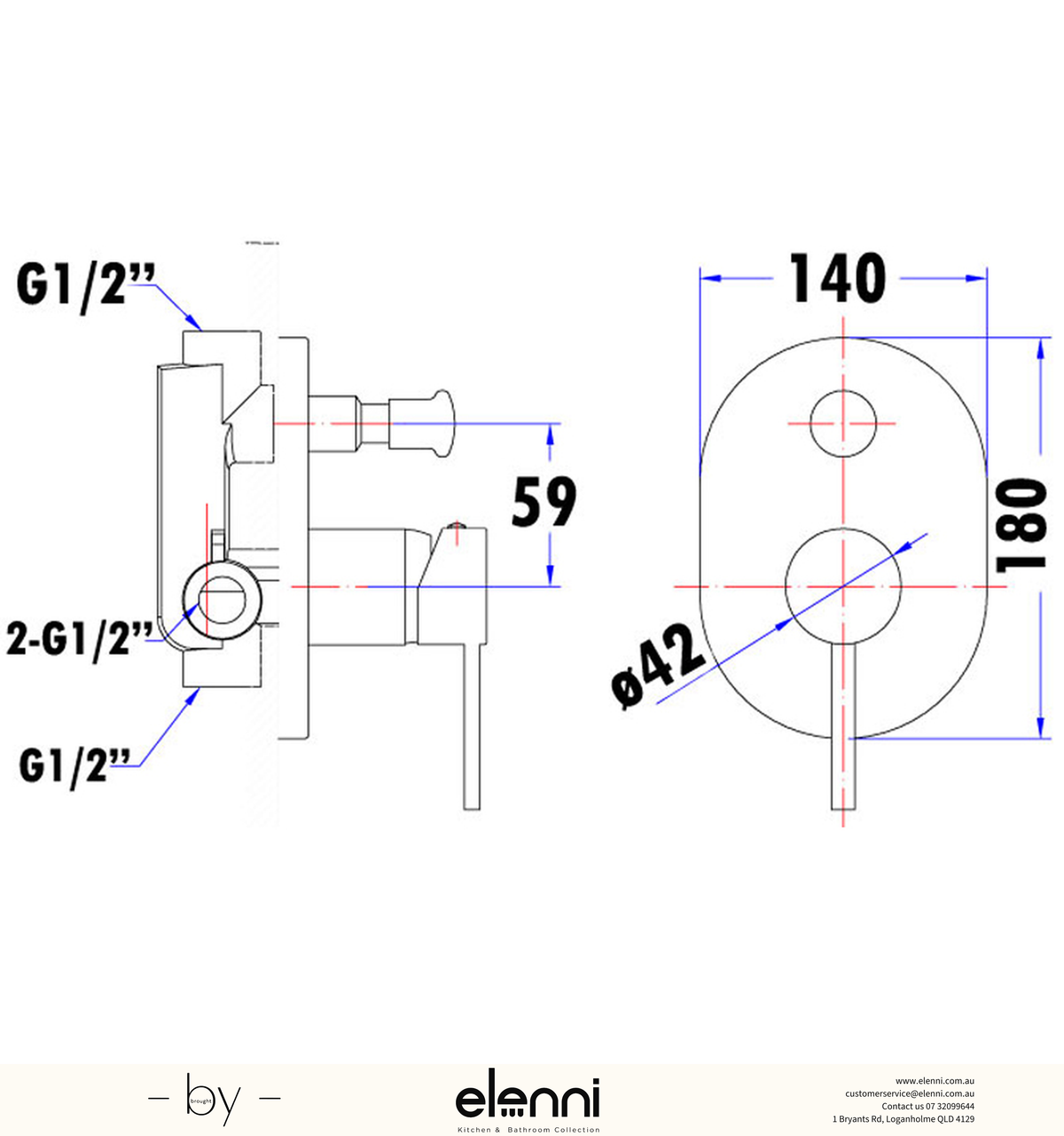 Otus Wall Mixer Diverter - Elenni specification drawing