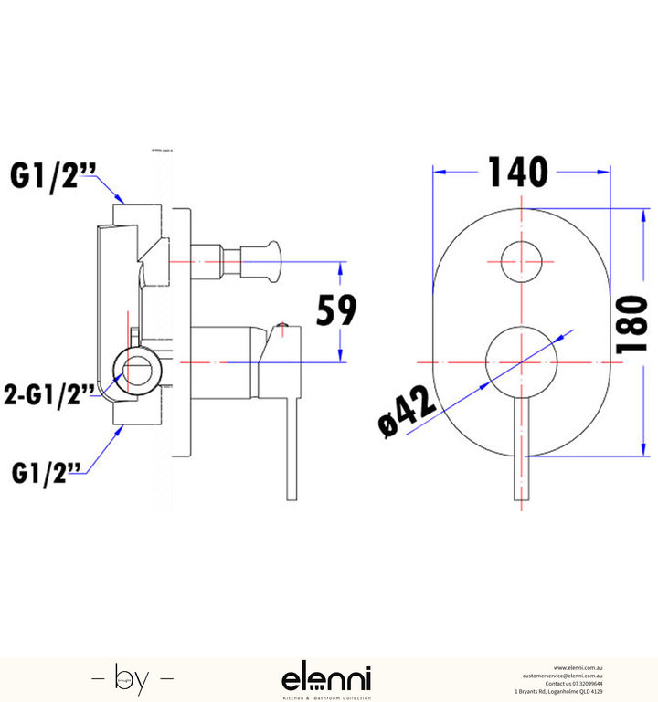 Otus Wall Mixer Diverter - Elenni specification drawing