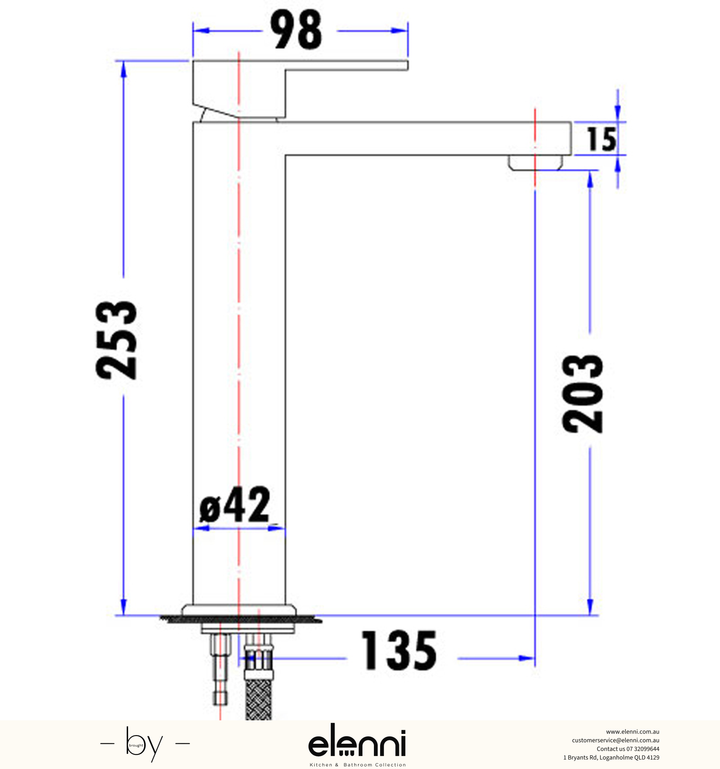 Rosa Basin Mixer High Rise - Elenni specification drawing