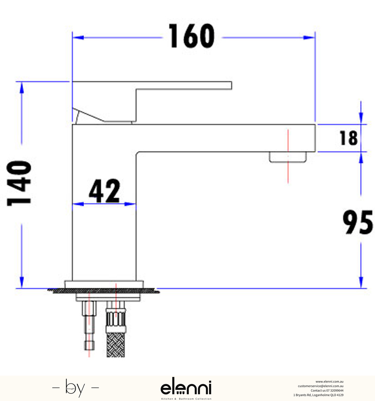 Rosa Basin Mixer - Elenni specification drawing