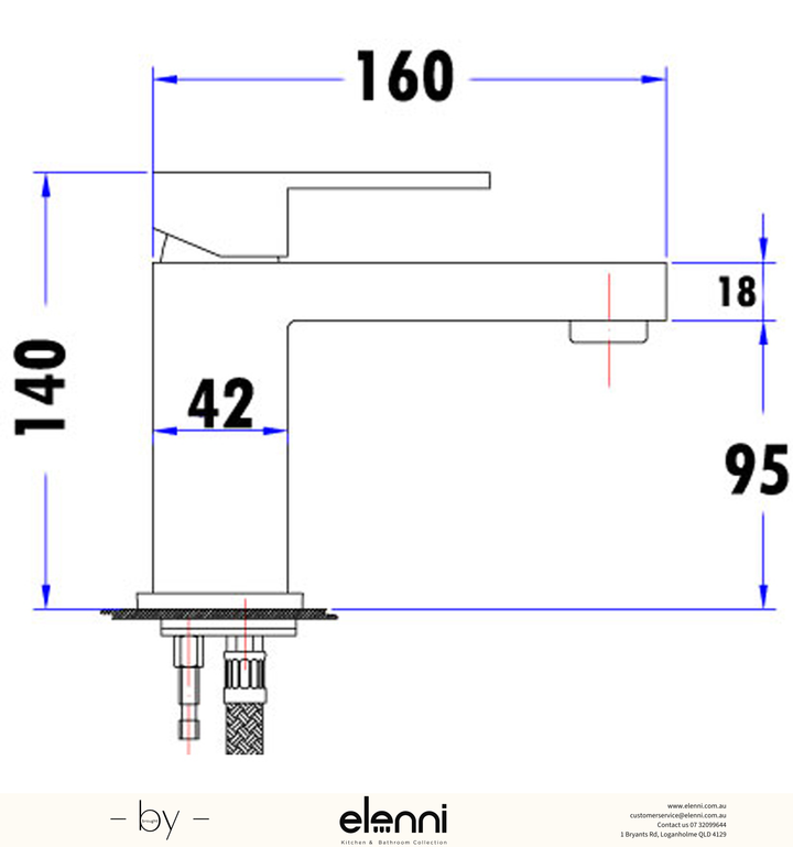 Rosa Basin Mixer - Elenni specification drawing