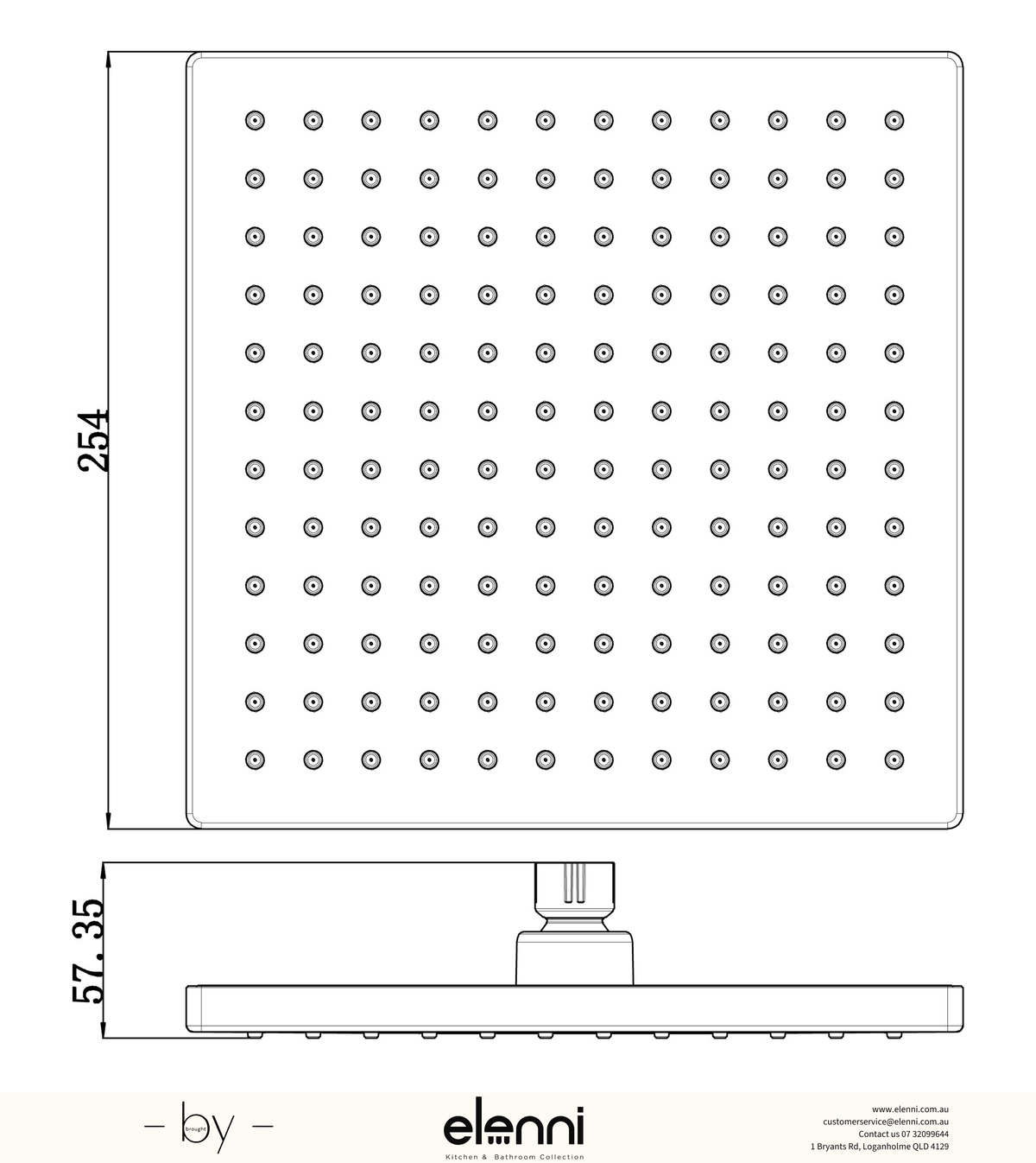 Rosa Shower Head Square 250mm - Elenni specification drawing