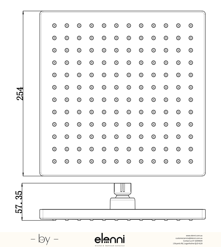 Rosa Shower Head Square 250mm - Elenni specification drawing