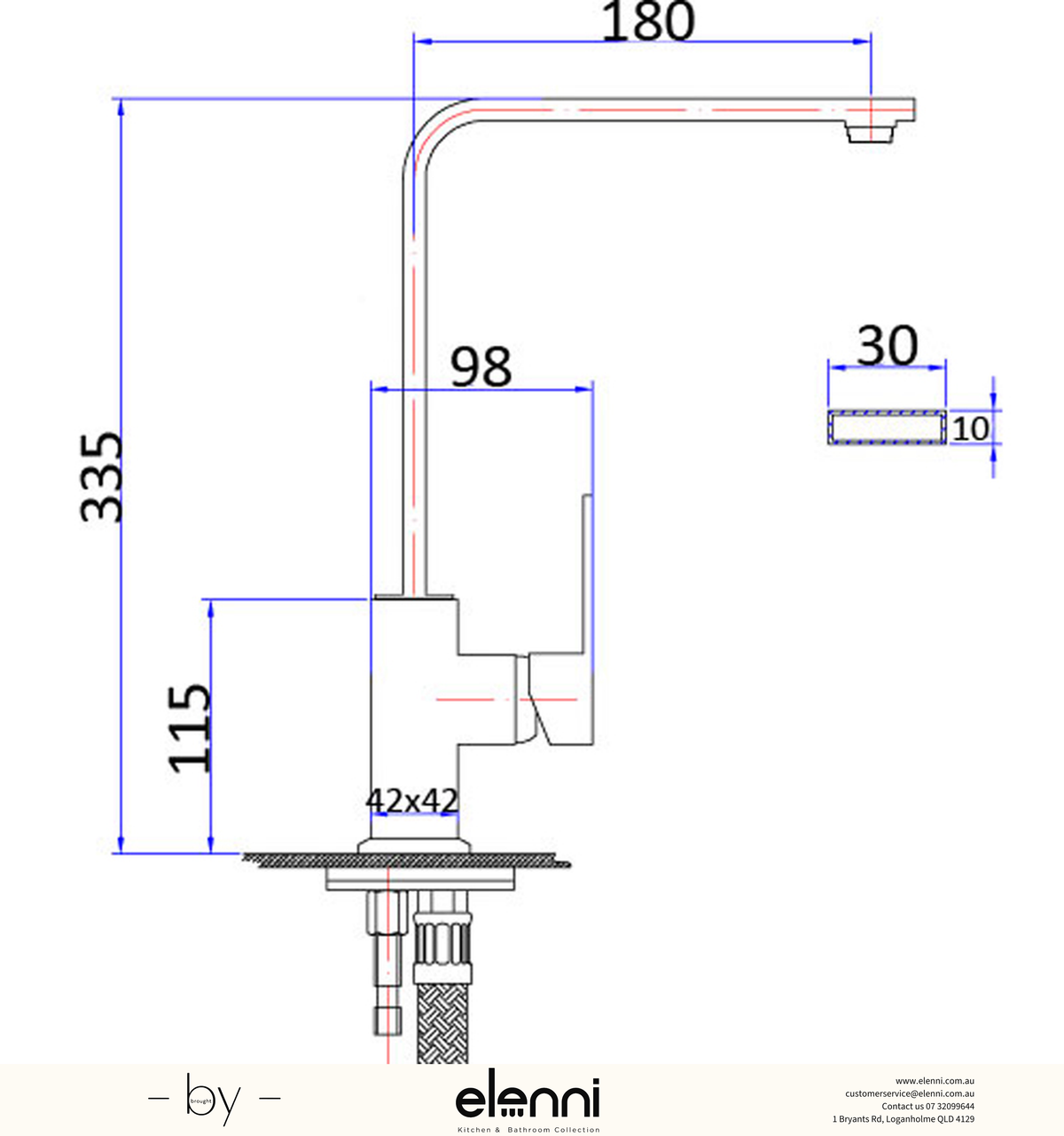 Rosa Sink Mixer - Elenni specification drawing
