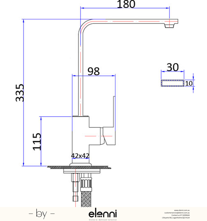 Rosa Sink Mixer - Elenni specification drawing