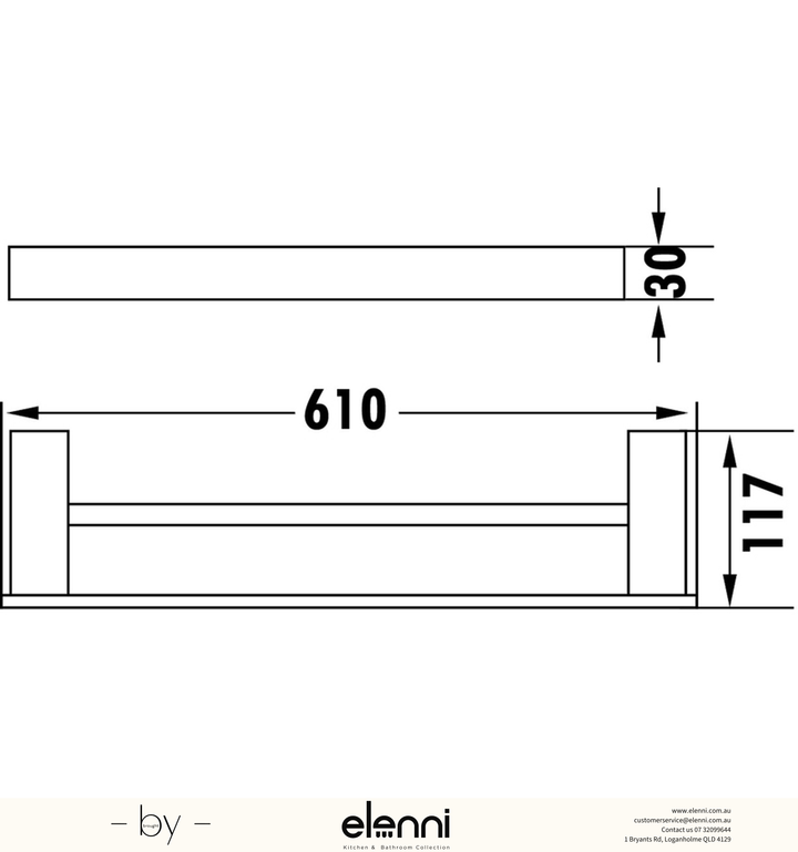 Rosa Towel Rail Double 610mm - Elenni specification drawing