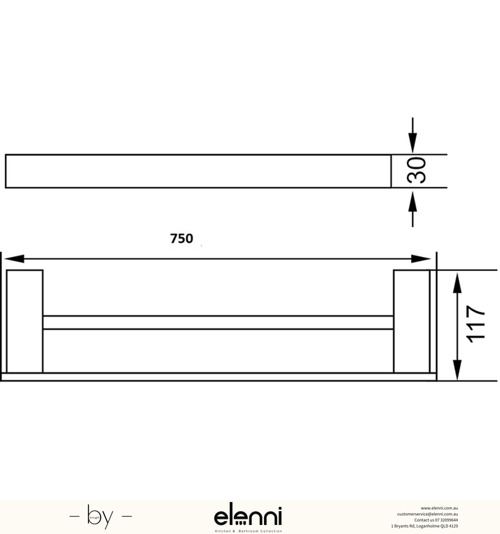 Rosa Towel Rail Double 750mm - Elenni specification drawing