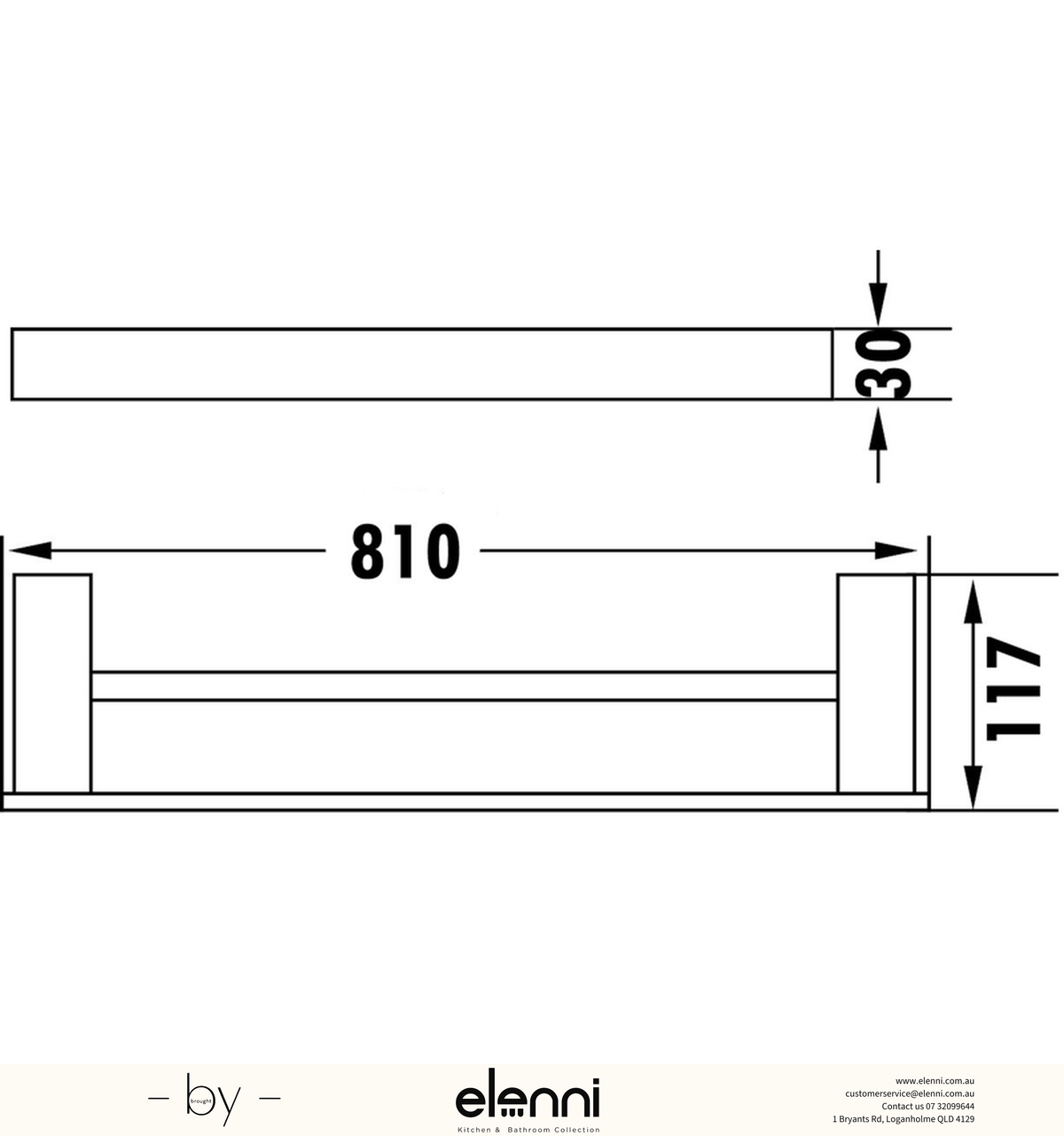 Rosa Towel Rail Double 810mm - Elenni specification drawing