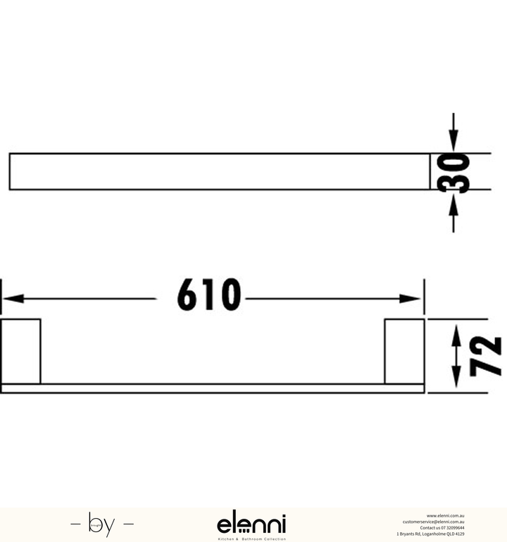 Rosa Towel Rail Single 610mm - Elenni specification drawing