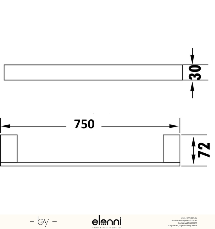 Rosa Towel Rail Single 750mm - Elenni specification drawing