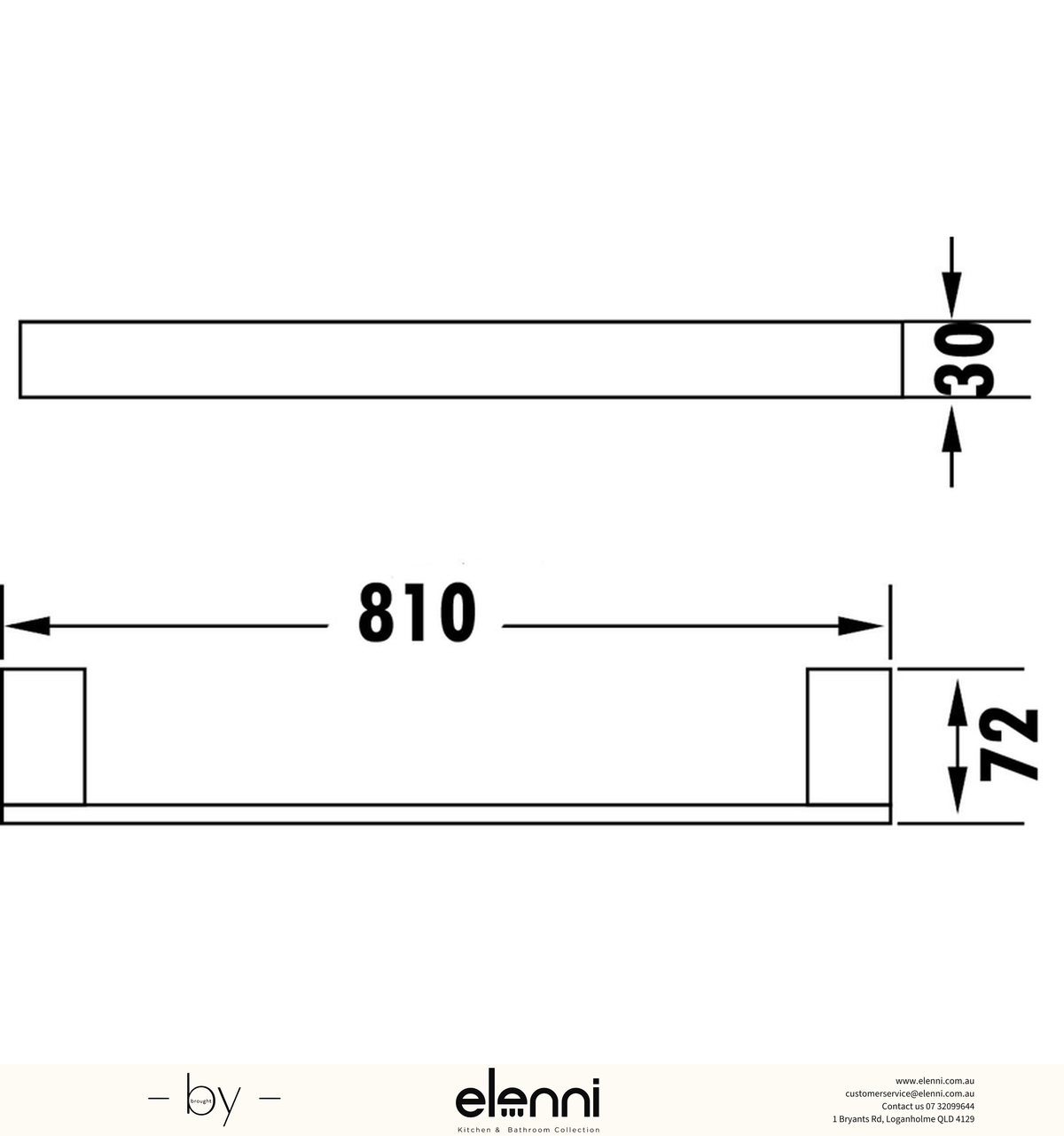 Rosa Towel Rail Single 810mm - Elenni specification drawing