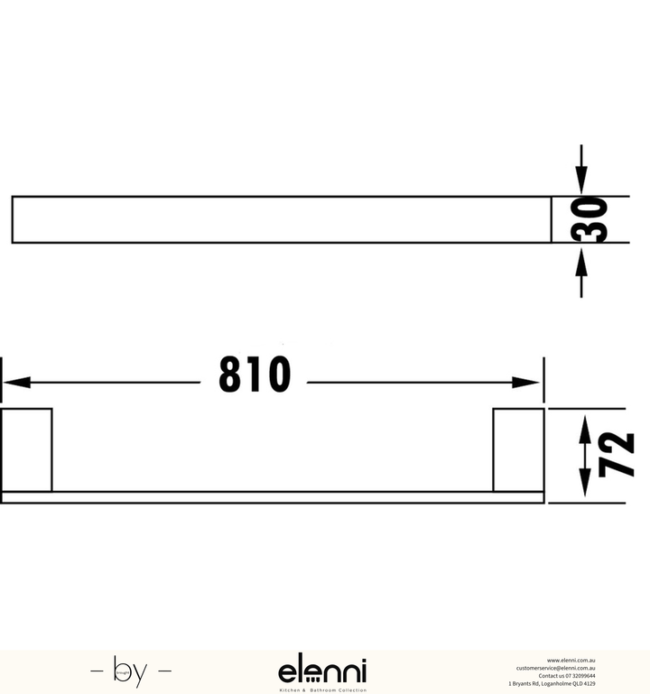 Rosa Towel Rail Single 810mm - Elenni specification drawing