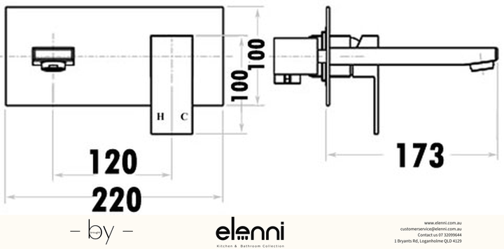 Rosa Wall Basin Mixer Set - Elenni specification drawing