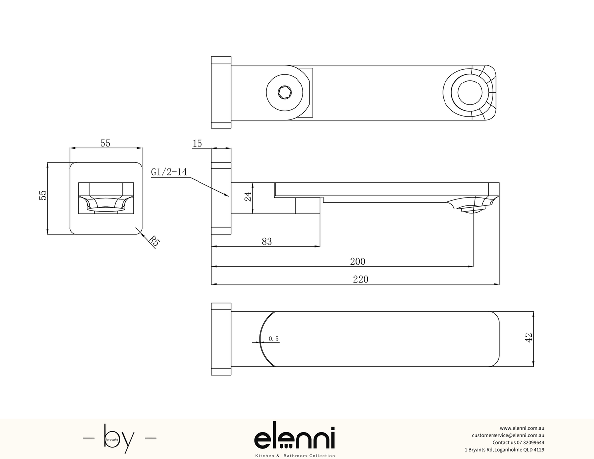Ruki Spout Swivel - Elenni specification drawing