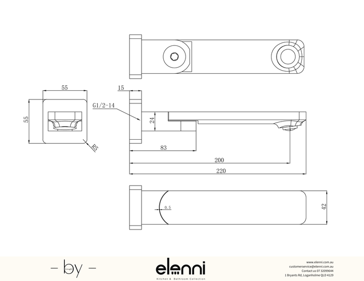 Ruki Spout Swivel - Elenni specification drawing