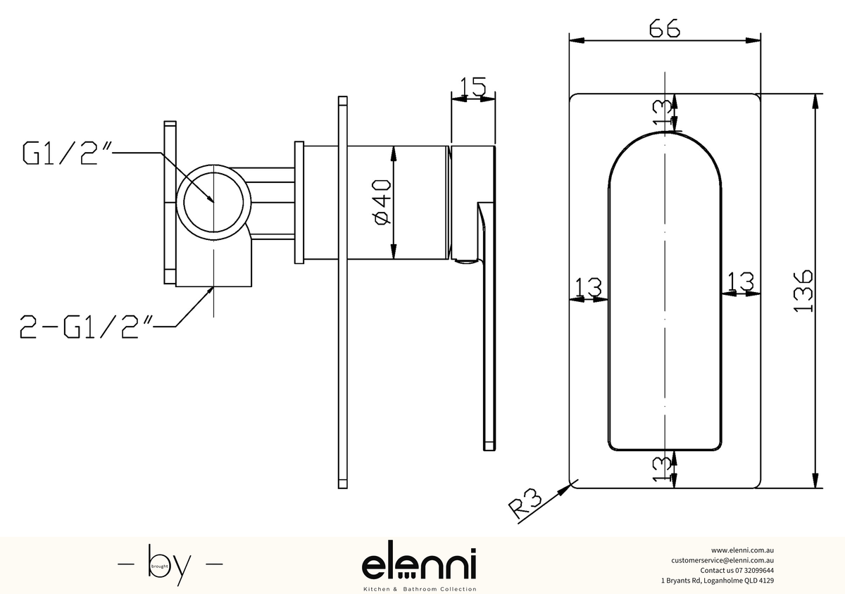Ruki Wall Mixer - Elenni specification drawing