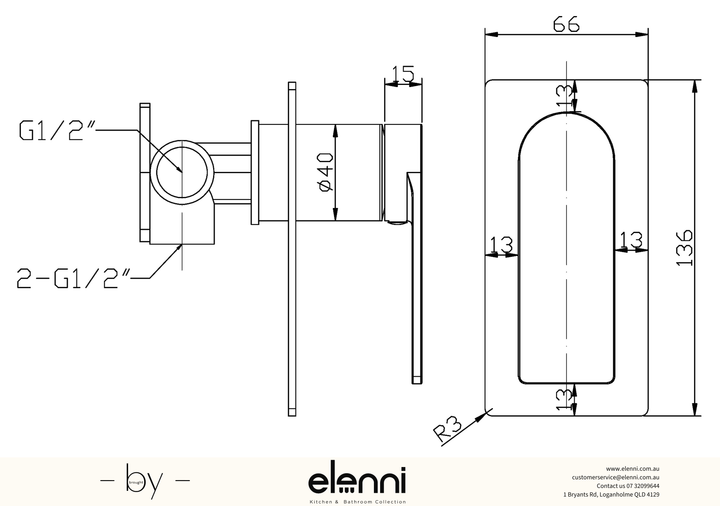Ruki Wall Mixer - Elenni specification drawing