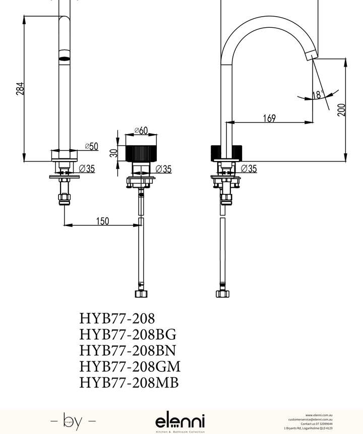 Soko Hob Basin Mixer - Elenni specification drawing