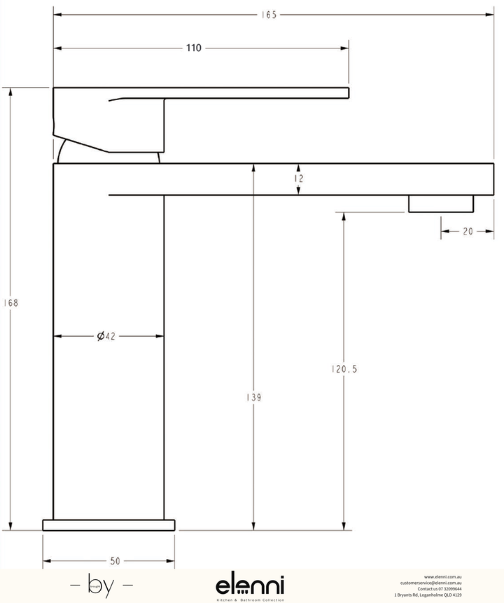 Sora SS Basin Mixer - Elenni specification drawing