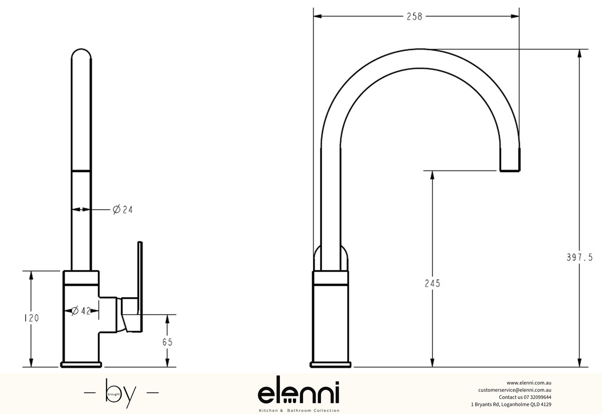 Sora SS Sink Mixer - Elenni specification drawing