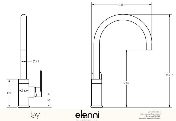 Sora SS Sink Mixer - Elenni specification drawing