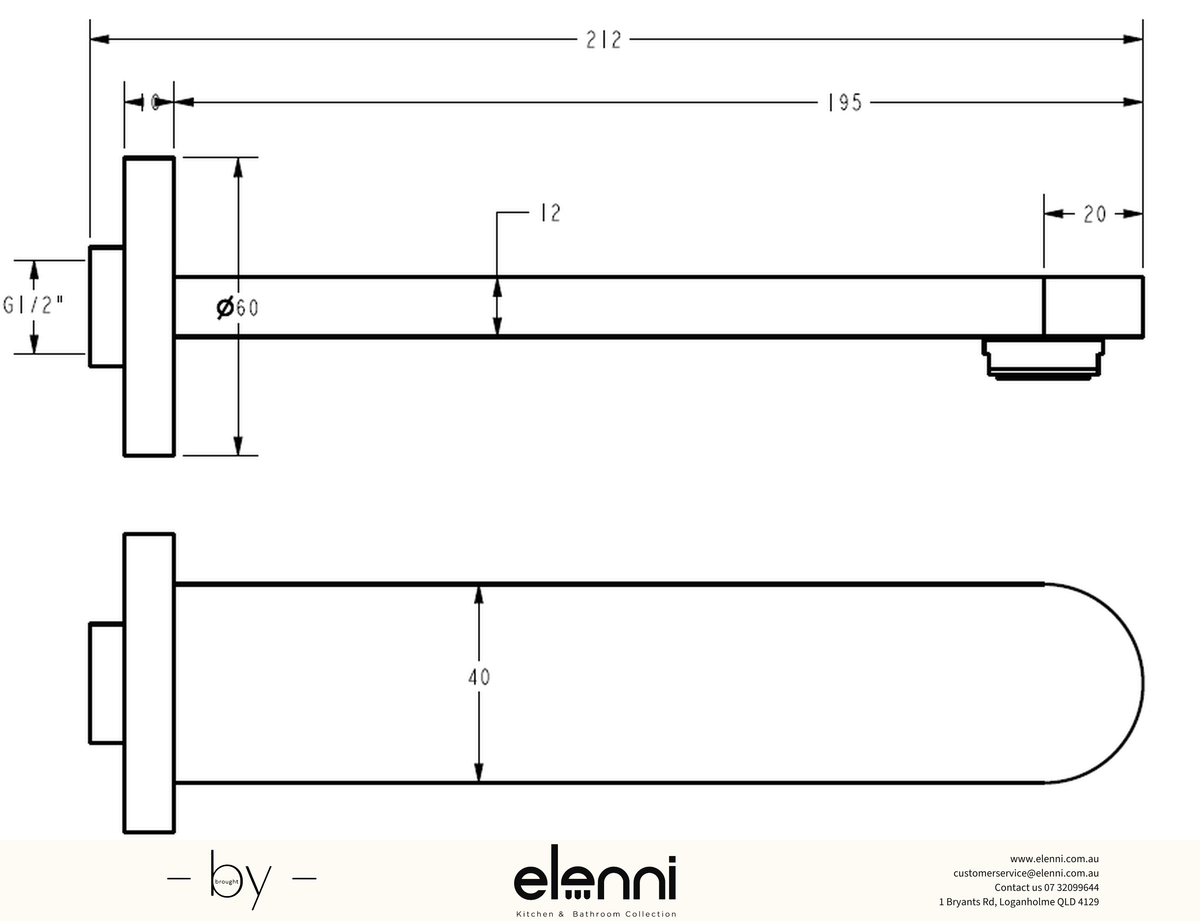 Sora SS Spout - Elenni specification drawing