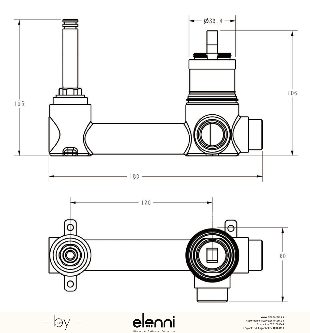 Sora SS Wall Basin Mixer Rough-In Body Separate Back Plate - Elenni specification drawing