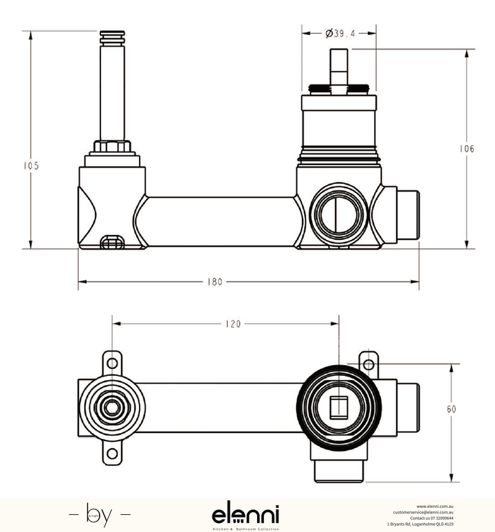 Sora SS Wall Basin Mixer Rough-In Body Separate Back Plate - Elenni specification drawing