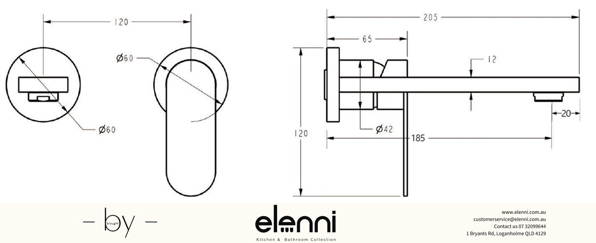 Sora SS Wall Basin Mixer Trim Kit With Separate Back Plate - Elenni specification drawing