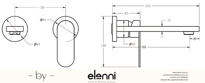 Sora SS Wall Basin Mixer Trim Kit With Separate Back Plate - Elenni specification drawing