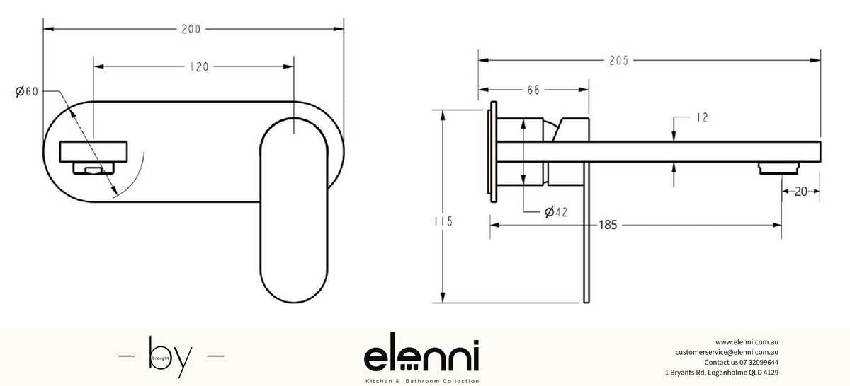 Sora SS Wall Basin Mixer Trim Kit - Elenni specification drawing