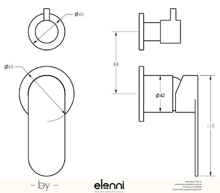 Sora SS Wall Diverter Mixer Trim Kit - Elenni specification drawing