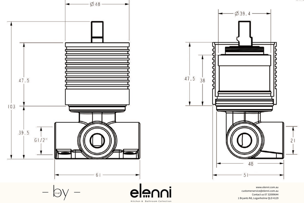 Sora SS Wall Mixer Rough-In Body - Elenni specification drawing