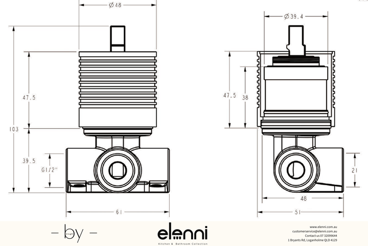 Sora SS Wall Mixer Rough-In Body - Elenni specification drawing