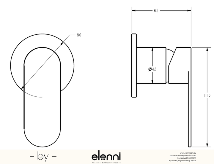 Sora SS Wall Mixer Trim Kit - Elenni specification drawing