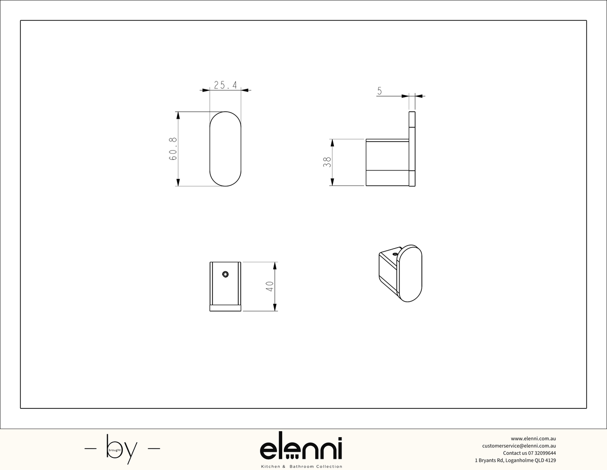 Sora SS304 Robe Hook - Elenni specification drawing