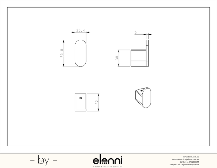Sora SS304 Robe Hook - Elenni specification drawing