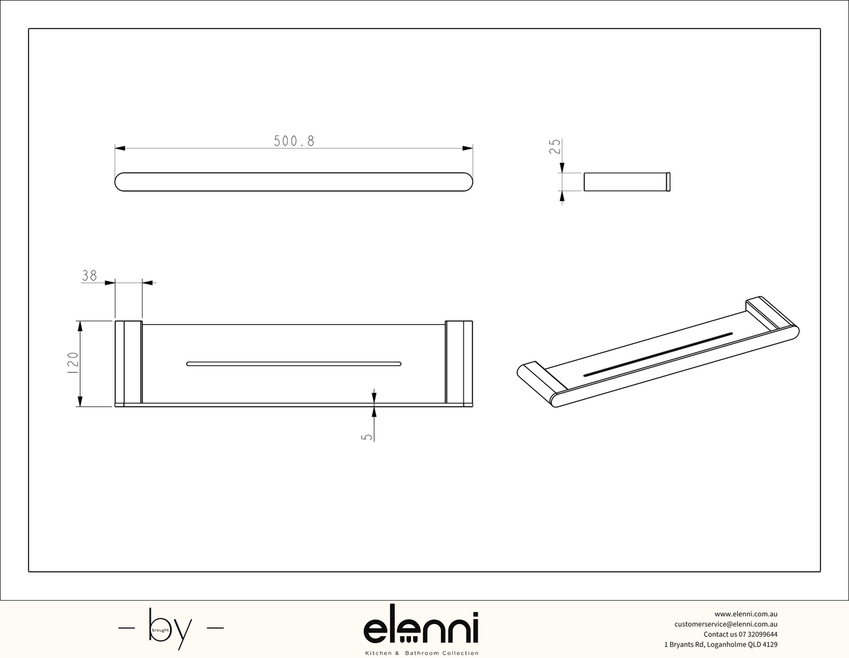 Sora SS304 Shelf Metal - Elenni specification drawing