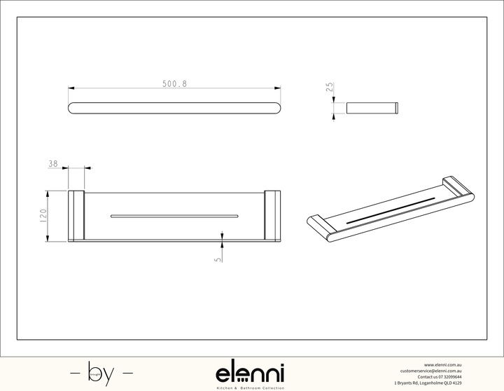 Sora SS304 Shelf Metal - Elenni specification drawing