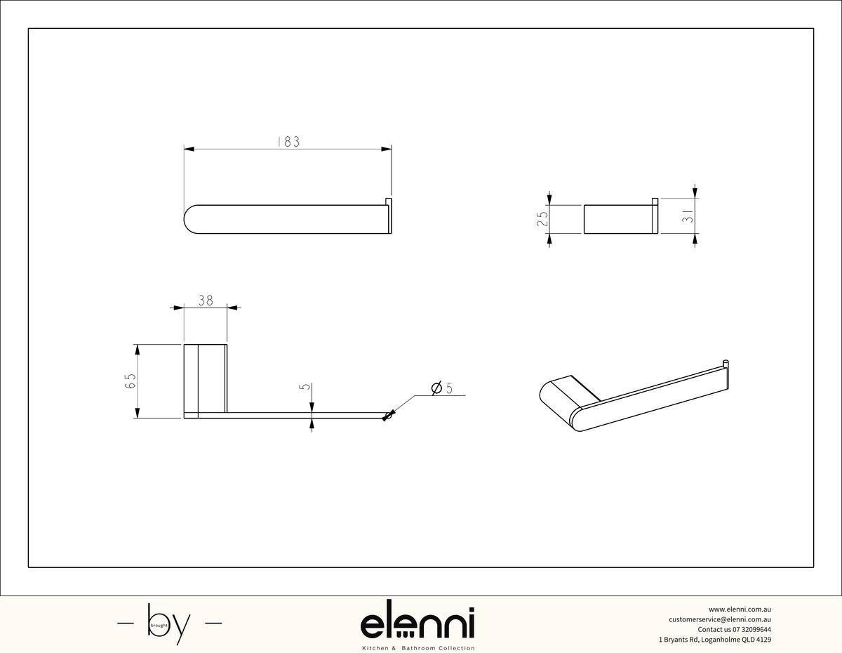 Sora SS304 Toilet Roll Holder - Elenni specification drawing