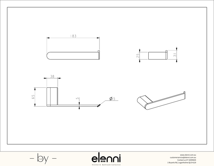 Sora SS304 Toilet Roll Holder - Elenni specification drawing