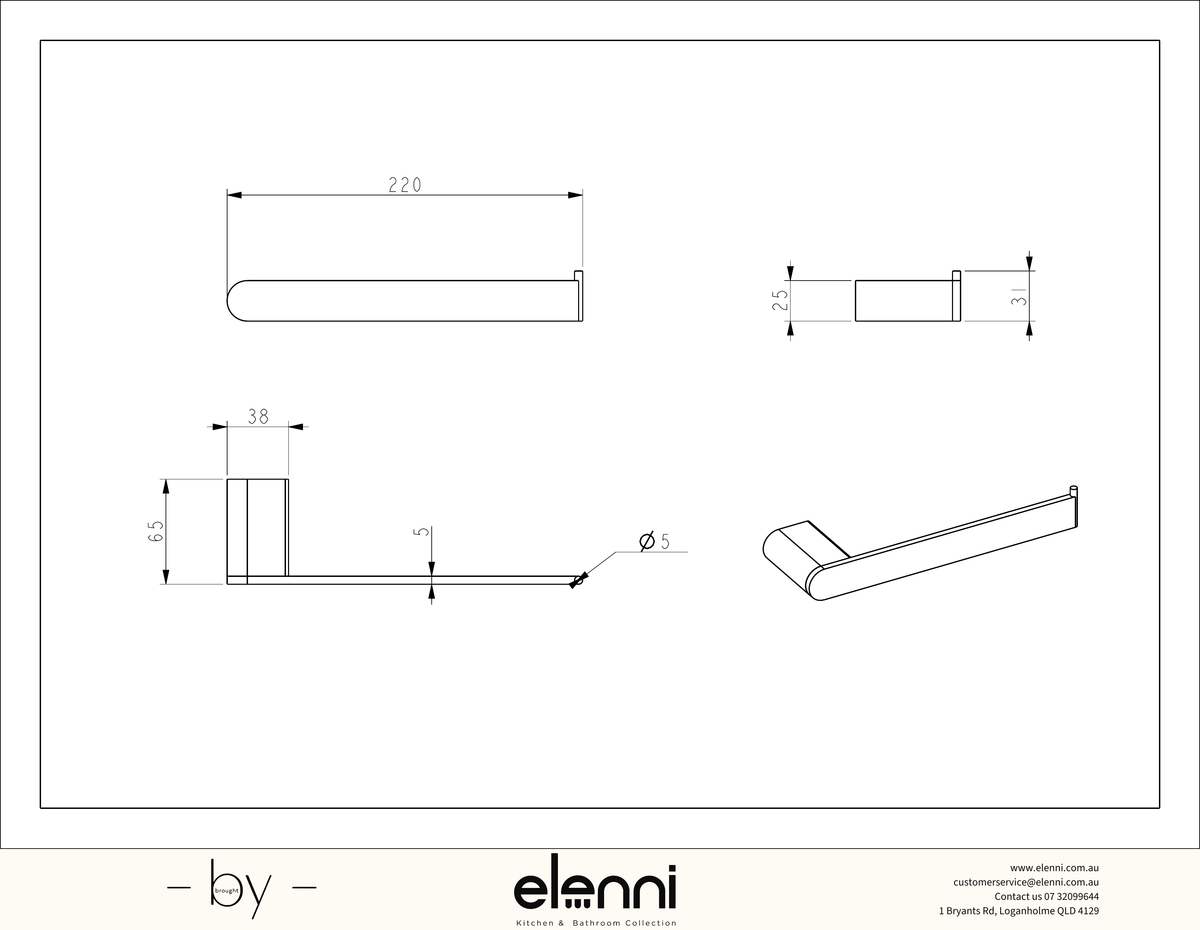 Sora SS304 Towel Bar - Elenni specification drawing