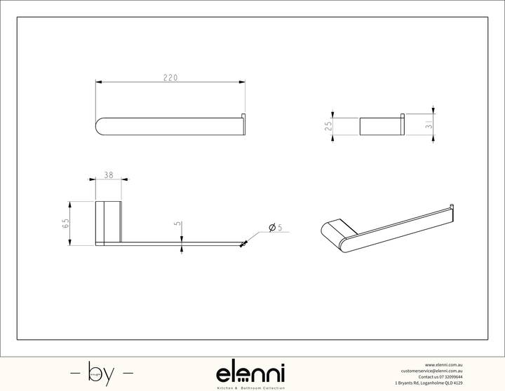 Sora SS304 Towel Bar - Elenni specification drawing