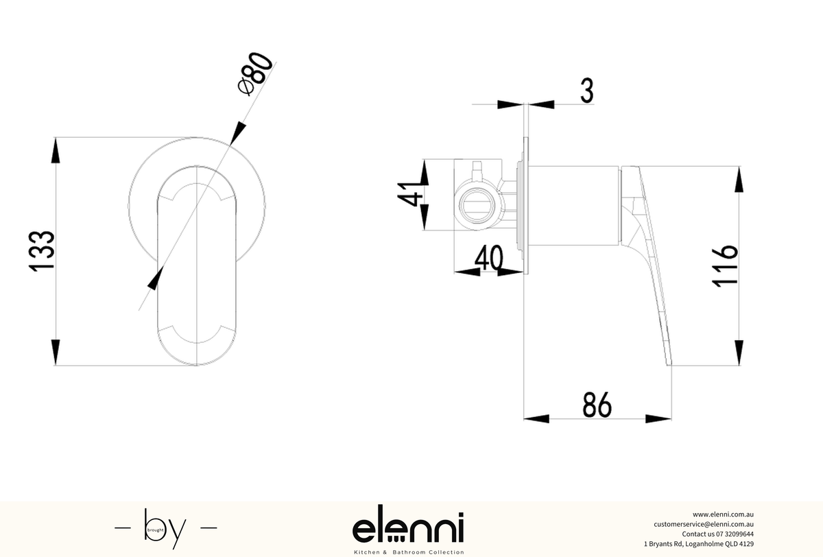 Sulu II Wall Mixer Trim Kit - Elenni specification drawing