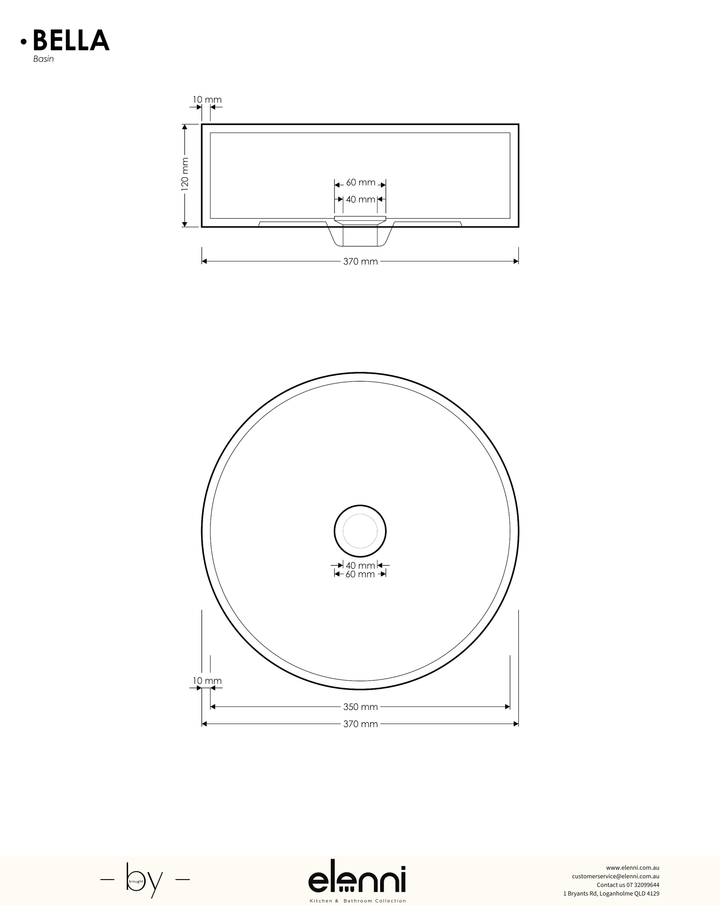 Bella Basin - Elenni specification drawing