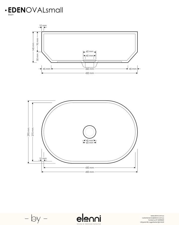 Eden Oval Basin small - Elenni specification drawing