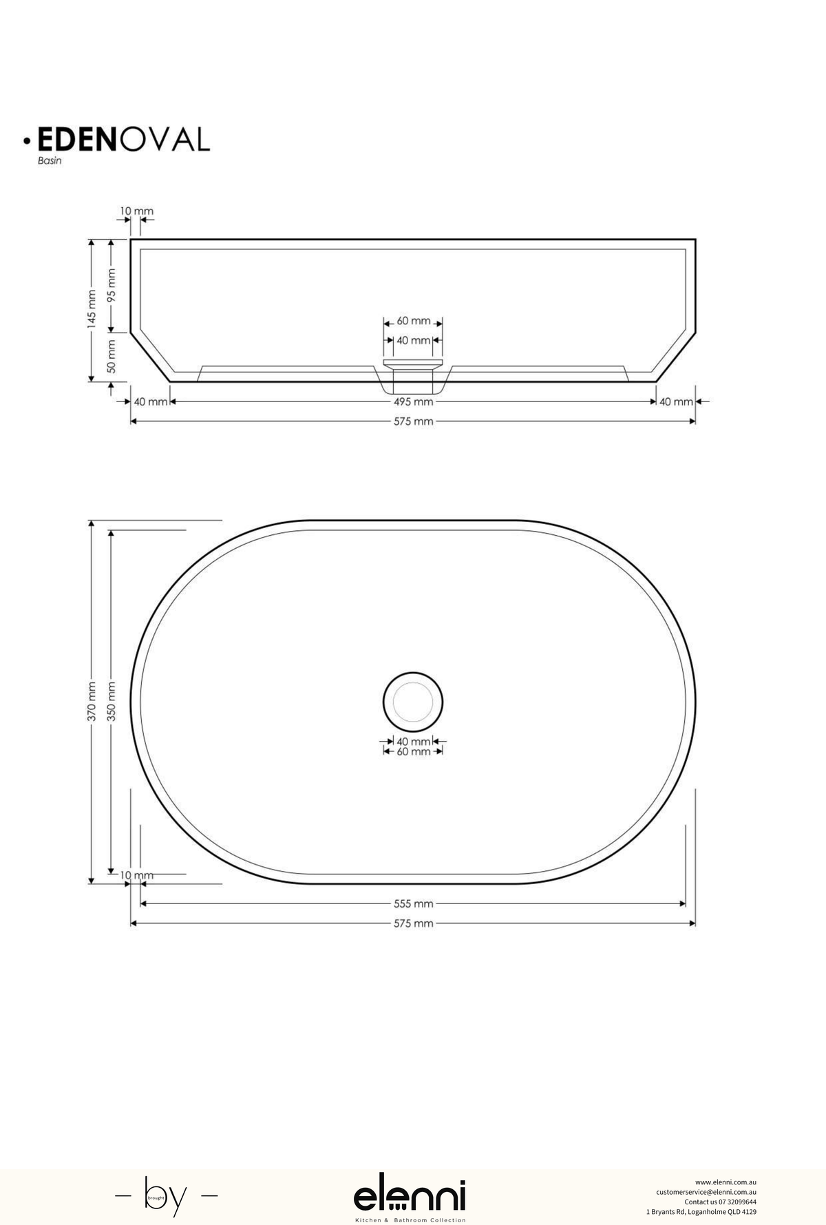 Eden Oval Basin large - Elenni specification drawing