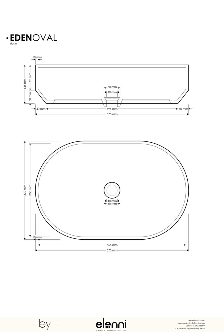 Eden Oval Basin large - Elenni specification drawing