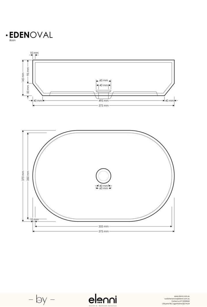 Eden Oval Basin large - Elenni specification drawing