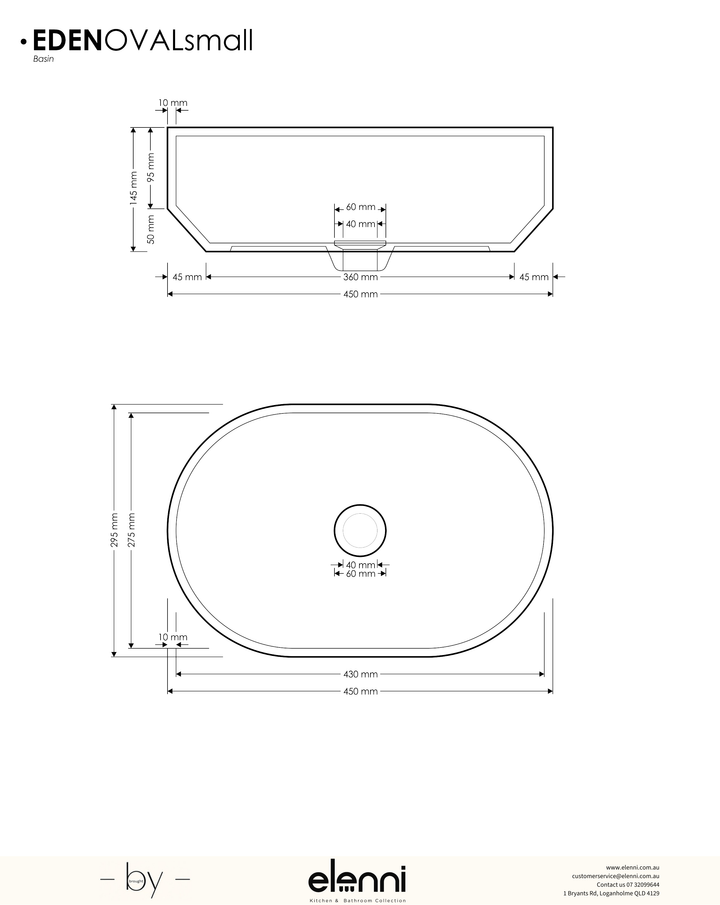 Eden Oval Basin small - Elenni specification drawing